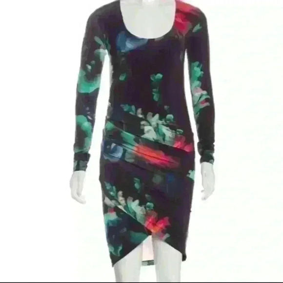Black Halo Ruched Midnight Floral Bodycon Dress size 6 - Picture 1 of 4